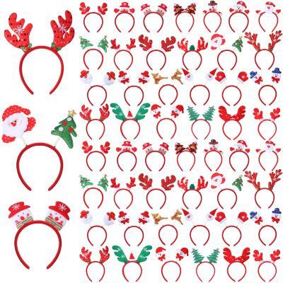 Riceshoot 50 Pcs Christmas Headbands Santa Reindeer Antlers Headbands Christmas Accessories Xmas Costume Headwear Holiday Headband for Christmas Party Favor, 25 Styles