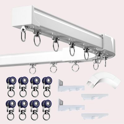 LIYI929GP Ceiling Curtain Track Bay Window Ceiling Curtain Rail with Heavy Duty Roller, Corner Connectors, Hanging Shades, Sheers, Panel Drapes, Single/Double Pole Rail Straight/Curved Room Divider