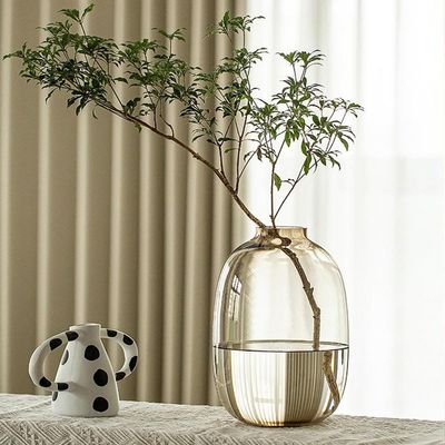 XIUWOUG Amber Glass Vase for Flowers - Tall Floor Vase for Decor - Table Centerpieces - Farmhouse Decor