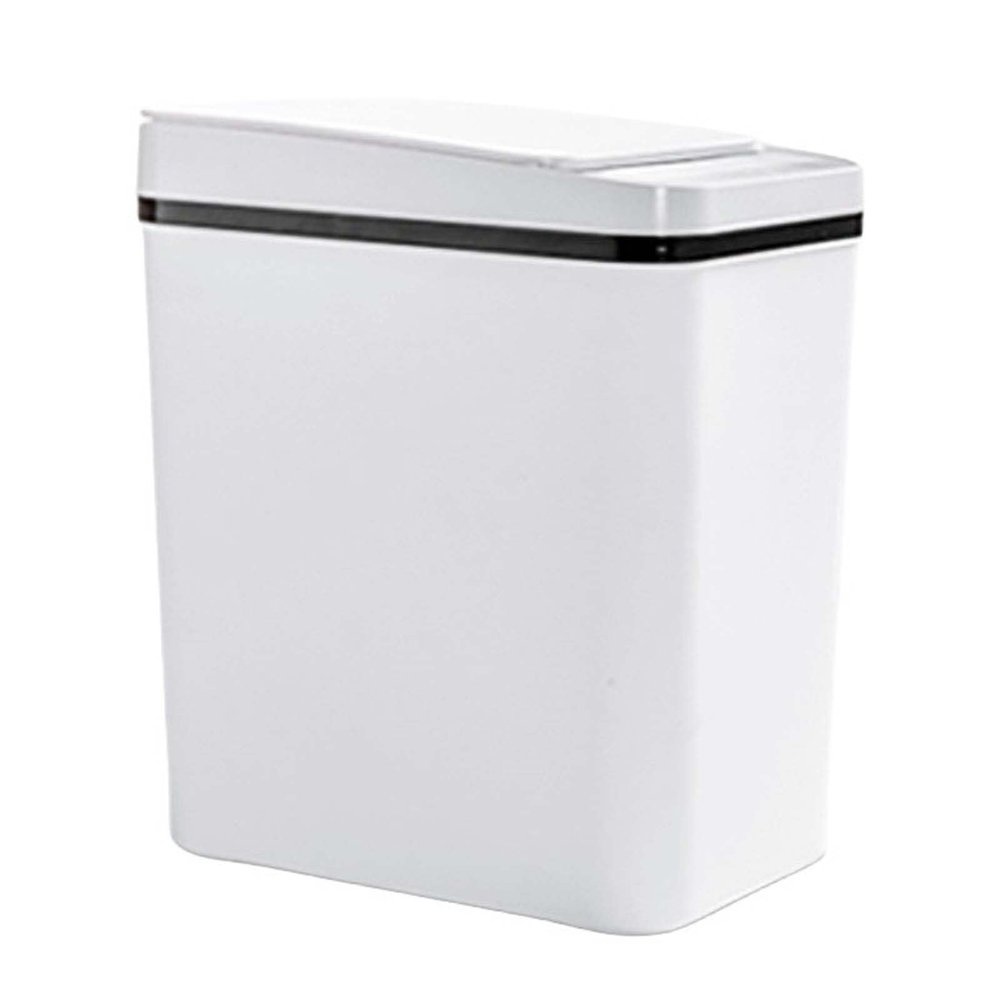Bathroom Trash Can with Lid,Plastics Automatic Touchless Smart Garbage Can,12L Electric Waterproof Garbage Bin,Rubbish Can for Kitchen, Office, Living Room, Toilet, Bedroom (White)