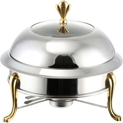 XENITE Gold Plated Round Chafing Dish Set, Stainless Steel Buffet Server Food Warmer with Food Pan, Fuel Holders & Lid, for Caterings Kitchen Party Dining Buffet (Size : 28cm)