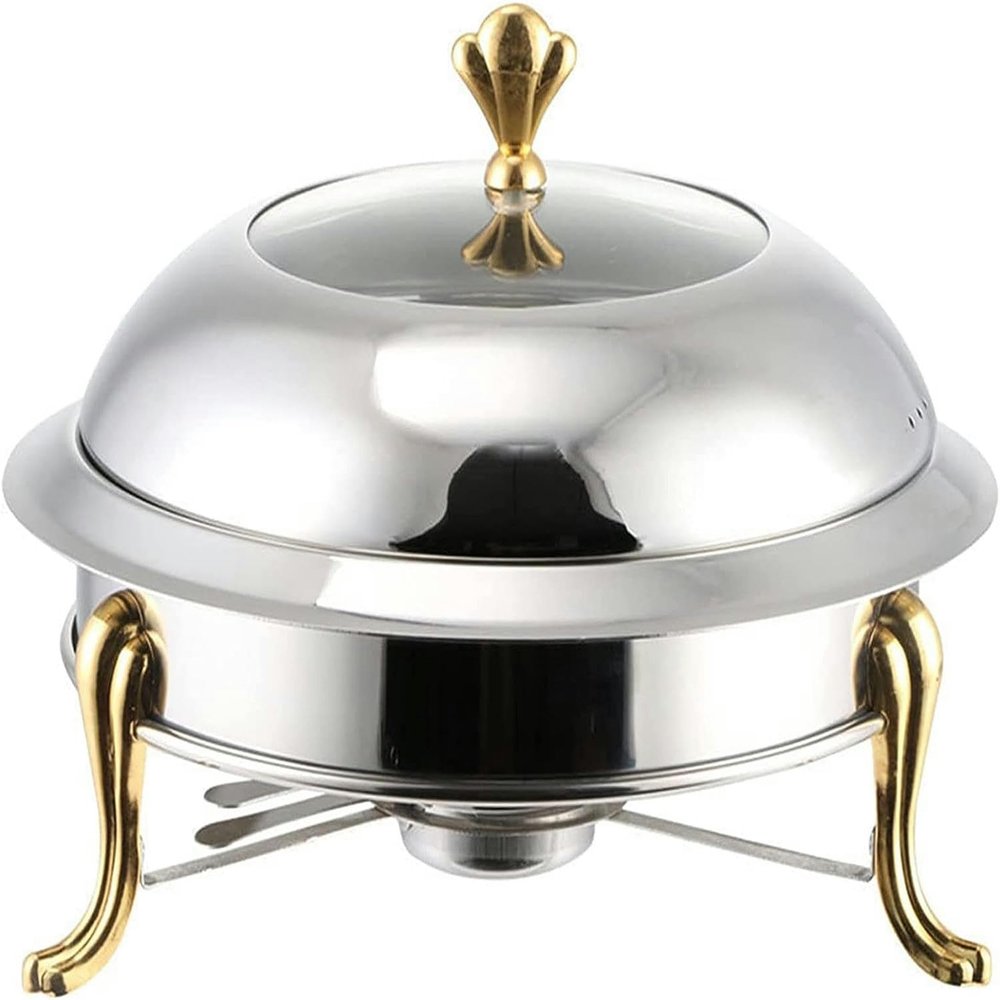 XENITE Gold Plated Round Chafing Dish Set, Stainless Steel Buffet Server Food Warmer with Food Pan, Fuel Holders & Lid, for Caterings Kitchen Party Dining Buffet (Size : 28cm)