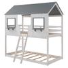 SECOLI Sturdy Wood Twin Size Bed Frame Twin Over Twin Bunk Bed Wood Bed with Roof, Window, Guardrail, Ladder (White) view 1
