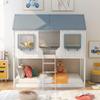 SECOLI Sturdy Wood Twin Size Bed Frame Twin Over Twin Bunk Bed Wood Bed with Roof, Window, Guardrail, Ladder (White) view 2