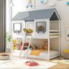 SECOLI Sturdy Wood Twin Size Bed Frame Twin Over Twin Bunk Bed Wood Bed with Roof, Window, Guardrail, Ladder (White) view 4