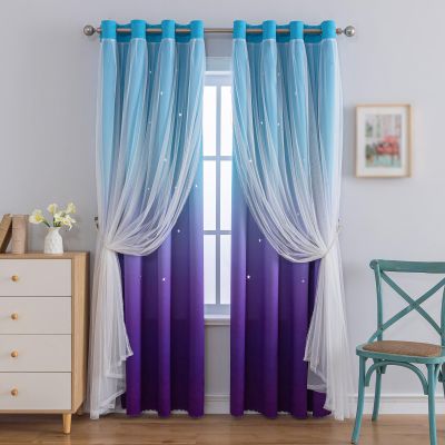 Anytime Dream Star Blackout Curtains for Kids Rooms Girl Princess Curtain for Daughter Bedroom Window (Blue Purple,1 Panel,W52 x L95inch)