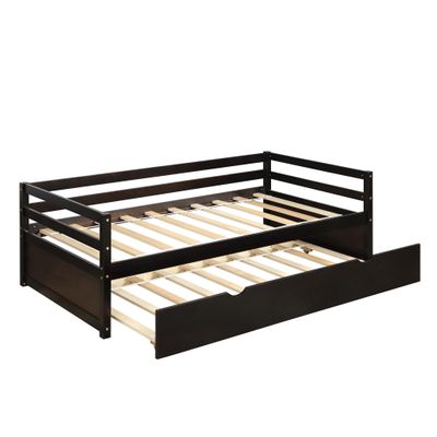 SECOLI Sturdy Wood Twin Size Bed Frame Daybed with Trundle Frame Set, Twin Size, Espresso