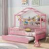 Quarte Cute Twin Size House Bed with Trundle and Two Shelf,Wooden Daybed Tent Bed for Kids Boys Girls Bedroom, No Box Spring Needed view 1