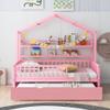 Quarte Cute Twin Size House Bed with Trundle and Two Shelf,Wooden Daybed Tent Bed for Kids Boys Girls Bedroom, No Box Spring Needed view 2