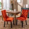Bennbari Tufted Dining Chairs Set of 2, Velvet Diner Chair with Nailhead Trim, Dining Room Chairs with Ring Pull Trim, Upholstered Fabric Kitchen Chairs with Solid Wood Legs (Orange) view 4
