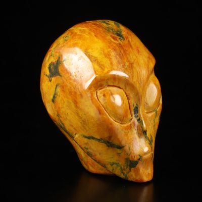 2.0" Orpiment Star Being Female Alien Crystal Skull Companion with Eyes, Hand Carved Gemstone Fine Art Sculpture, Reiki Healing Stone Statue