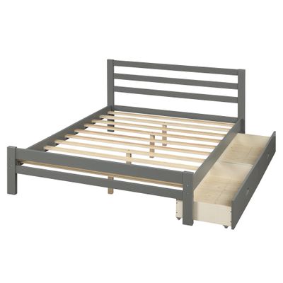 SECOLI Sturdy Wood Full Size Bed Frame Wood Platform Bed with Two Drawers, Full (Gray)