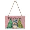 EwdeWwo Merry Christmas Welcome Wall Hanging Sign- Xmas Tree Penguin Pink Christmas Winter Slate Hanging Plaques for Front Door Porch Window Farmhouse Garden 5.1" x 7.9" Wall Home Decor view 1