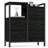Furnulem 5 Drawer Black Dressers for Bedroom 2 Tier Shelf Storage Small Fabric Dresser for Closet Sturdy Metal Frame Modern Style Storage Cabinets Organization Units for Hallway Rooms view 1