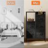 Furnulem 5 Drawer Black Dressers for Bedroom 2 Tier Shelf Storage Small Fabric Dresser for Closet Sturdy Metal Frame Modern Style Storage Cabinets Organization Units for Hallway Rooms view 4