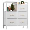 Furnulem 5 Drawer White Dressers for Bedroom 2 Tier Shelf Storage Small Fabric Dresser for Closet Sturdy Metal Frame Modern Style Storage Cabinets Organization Units for Hallway Rooms view 1