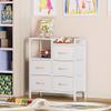 Furnulem 5 Drawer White Dressers for Bedroom 2 Tier Shelf Storage Small Fabric Dresser for Closet Sturdy Metal Frame Modern Style Storage Cabinets Organization Units for Hallway Rooms view 2