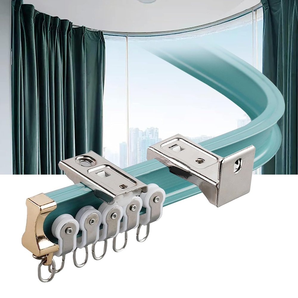 Bay Window RV Curtain Rails Flexible Bendable Sliding Curtain Track System, Easy To Install Aluminum Black White Room Divider Shower Curtain Rod, Curtain Rail And Fittings Wall Mount/Ceiling