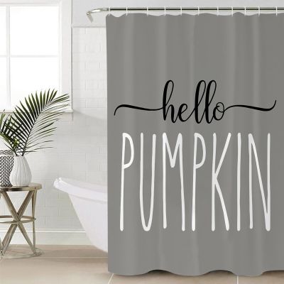 Double Love Thanksgiving Autumn Bathroom Curtain 72 Inch Shower Curtain with Hooks, Waterproof Polyester Bath Curtain Washable Bathtub Curtain Fall Harvest Pumpkin Grey 66''x 72''
