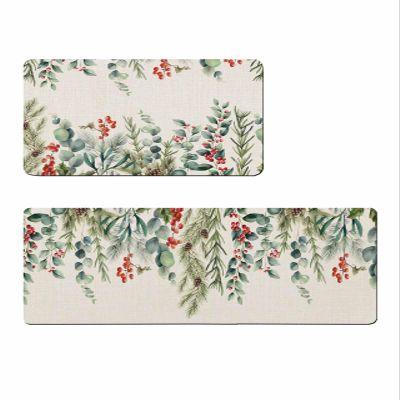 Rustic Eucalytus Bath Mat for Tub,Non Slip Bathroom Floor Runner Rug Quick Dry & Absorbent Diatomaceous Earth Shower Sink Kitchen Washable Doormat,Xmas Green Pine Tree Winter Christmas 20x24+20x48
