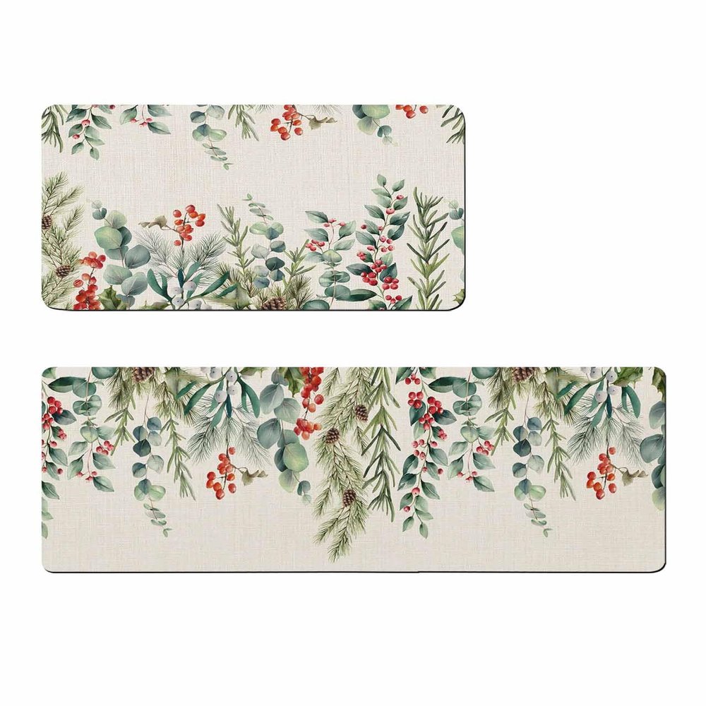 Rustic Eucalytus Bath Mat for Tub,Non Slip Bathroom Floor Runner Rug Quick Dry & Absorbent Diatomaceous Earth Shower Sink Kitchen Washable Doormat,Xmas Green Pine Tree Winter Christmas 20x24+20x48