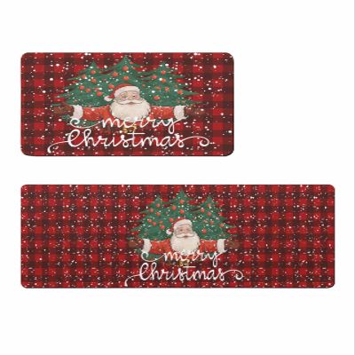 Christmas Bath Mat for Tub,Non Slip Bathroom Floor Runner Rug Quick Dry & Absorbent Diatomaceous Earth Shower Sink Bedroom Kitchen Washable Doormat,Santa Xmas Tree Red Black Vintage Plaid 24x36+24x71