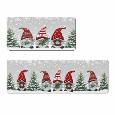 Christmas Gnomes Bath Mat for Tub,Non Slip Bathroom Floor Runner Rug Quick Dry & Absorbent Diatomaceous Earth Shower Sink Bedroom Kitchen Washable Doormat,Winter Snowflake Snow Tree Grey 20x24+20x48