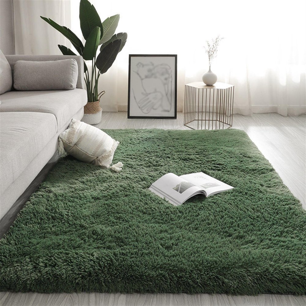 BESTORI Soft Fluffy Area Rug for Bedroom Living Room Home Decor Fluffy Fuzzy Shag Shaggy Carpet Soft Plush Furry Bedside Rug for Children Kids Girls Room Dark Green, 19.7 x 47.2 in