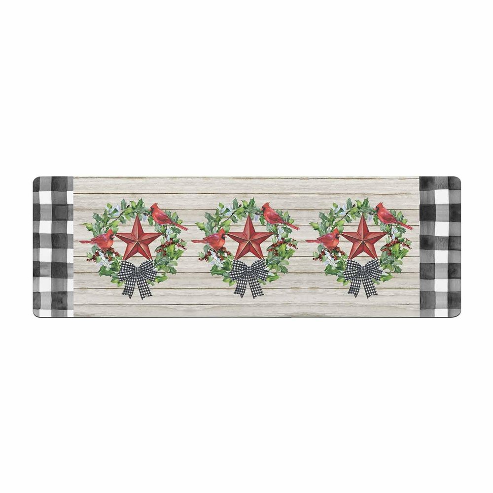 Barn Farmhouse Star Bath Mat for Tub,Non Slip Bathroom Floor Runner Rug Quick Dry & Absorbent Diatomaceous Earth Shower Sink Bedroom Kitchen Washable Doormat,Rustic Holly Winter Black Plaid 18"x47"