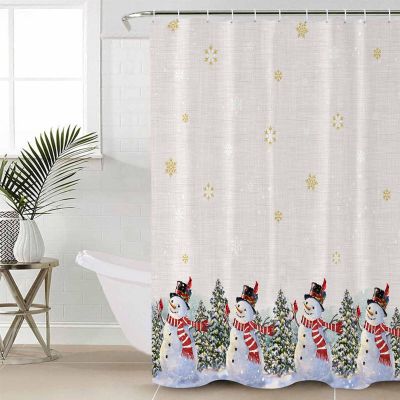 Double Love Snowman Bathroom Curtain 78 Inch Shower Curtain with Hooks, Waterproof Polyester Bath Curtain Washable Bathtub Curtain Christmas Golden Snowflake Grey 36''x 78''