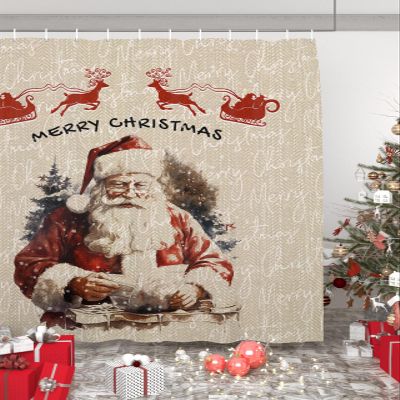 Double Love Christmas Santa Bathroom Curtain 72 Inch Shower Curtain with Hooks, Waterproof Polyester Bath Curtain Washable Bathtub Curtain Rustic Deer Newspaper Elk Snowflake 60''x 72''