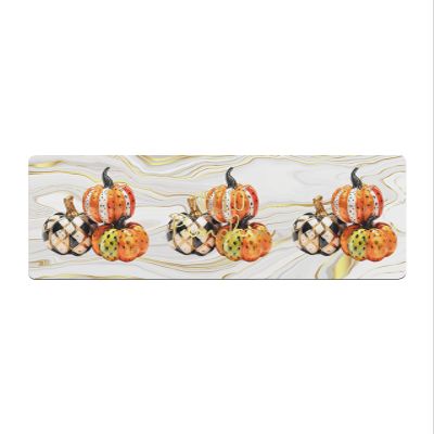 Marble Pumpkins Bath Mat for Tub,Non Slip Bathroom Floor Runner Rug Quick Dry & Absorbent Diatomaceous Earth Shower Sink Kitchen Doormat,Boho Checkered Orange Fall Thanksgiving Holiday 20"x63"