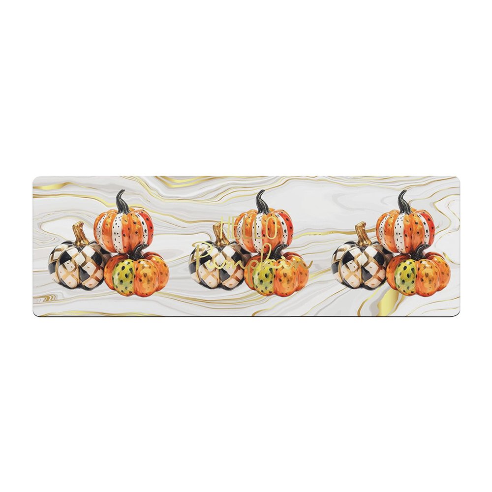 Marble Pumpkins Bath Mat for Tub,Non Slip Bathroom Floor Runner Rug Quick Dry & Absorbent Diatomaceous Earth Shower Sink Kitchen Doormat,Boho Checkered Orange Fall Thanksgiving Holiday 20"x63"