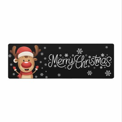 Merry Christmas Bath Mat for Tub,Non Slip Bathroom Floor Runner Rug Quick Dry & Absorbent Diatomaceous Earth Shower Sink Bedroom Kitchen Washable Doormat,Xmas Reindeer Winter Snowflake Black 16"x47"