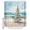 Double Love Christmas Bathroom Curtain 78 Inch Shower Curtain with Hooks, Waterproof Polyester Bath Curtain Washable Bathtub Curtain Abstract Xmas Tree Beach Watercolor 72''x 78'' view 3