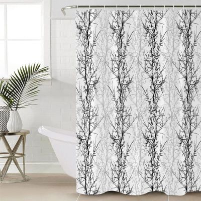 Double Love Tree Forest Bathroom Curtain 96 Inch Shower Curtain with Hooks, Waterproof Polyester Bath Curtain Washable Bathtub Curtain Abstract Winter Branch Nature Black Grey 72''x 96''