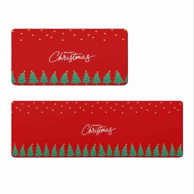 Christmas Tree Bath Mat for Tub,Non Slip Bathroom Floor Runner Rug Quick Dry & Absorbent Diatomaceous Earth Shower Sink Bedroom Kitchen Washable Doormat,Red Green Winter Xmas Star Holiday 24x36+24x71