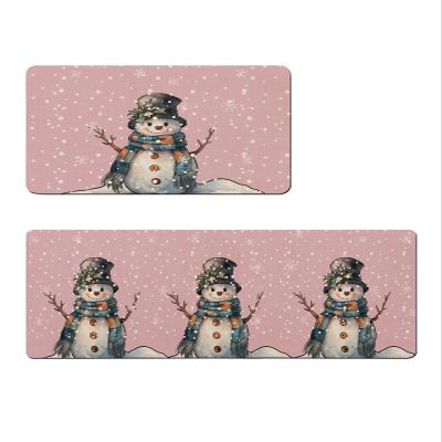 Blush Pink Snowma Bath Mat for Tub,Non Slip Bathroom Floor Runner Rug Quick Dry & Absorbent Diatomaceous Earth Shower Sink Kitchen Washable Doormat,Christmas Snowflake Buffalo Plaid Berry 24x36+24x71
