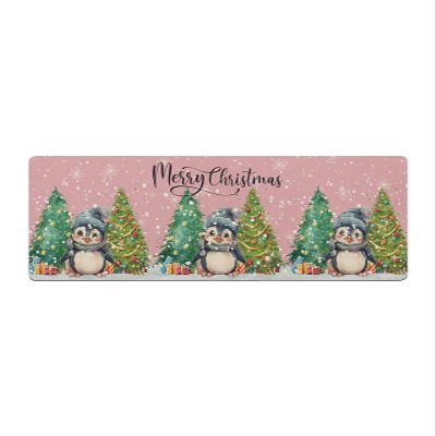 Christmas Penguin Bath Mat for Tub,Non Slip Bathroom Floor Runner Rug Quick Dry & Absorbent Diatomaceous Earth Shower Sink Bedroom Kitchen Washable Doormat,Watercolor Blush Pink Pine Tree 20"x63"