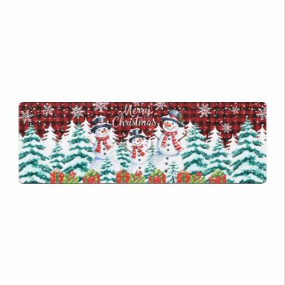 Chrstmas Snowman Bath Mat for Tub,Non Slip Bathroom Floor Runner Rug Quick Dry & Absorbent Diatomaceous Earth Shower Sink Kitchen Washable Doormat,Black Red Plaid Xmas Tree Winter Snowflake 24"x71"