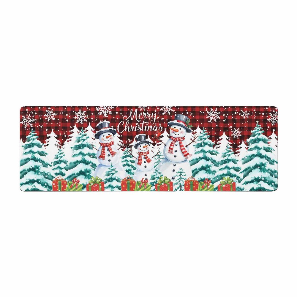 Chrstmas Snowman Bath Mat for Tub,Non Slip Bathroom Floor Runner Rug Quick Dry & Absorbent Diatomaceous Earth Shower Sink Kitchen Washable Doormat,Black Red Plaid Xmas Tree Winter Snowflake 24"x71"