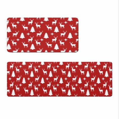 Christmas Elk Bath Mat for Tub,Non Slip Bathroom Floor Runner Rug Quick Dry & Absorbent Diatomaceous Earth Shower Sink Bedroom Kitchen Washable Doormat,Red Xmas Retro Elk Winter Star Tree 18x30+18x48
