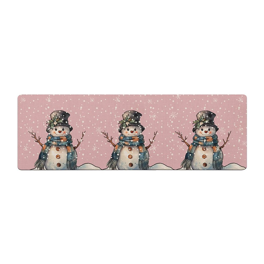Blush Pink Snowma Bath Mat for Tub,Non Slip Bathroom Floor Runner Rug Quick Dry & Absorbent Diatomaceous Earth Shower Sink Kitchen Washable Doormat,Christmas Snowflake Buffalo Plaid Berry 16"x47"