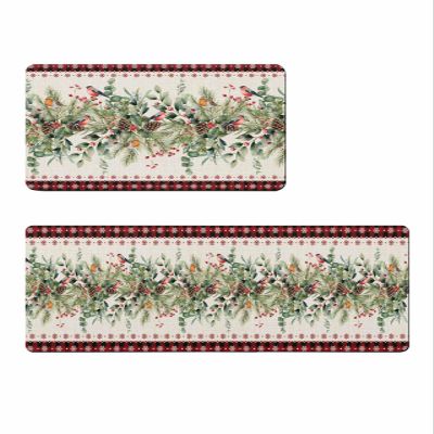 Christmas Bath Mat for Tub,Non Slip Bathroom Floor Runner Rug Quick Dry & Absorbent Diatomaceous Earth Shower Sink Kitchen Washable Doormat,Eucalytus Winter Xmas Pint Tree Branch Berry 24x36+24x71