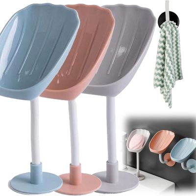 Wall-Mounted Countertop Dual-Purpose Soap Box, Soap Dish Holder for Shower Bathroom Kitchen, Soap Box Holder with Suction Cups, Self-Draining Soap Holder (3pcs)