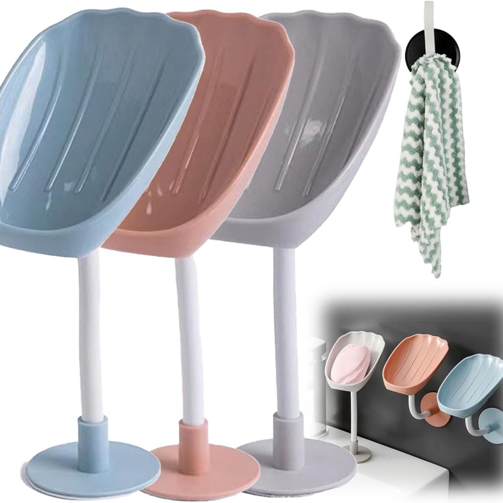 Wall-Mounted Countertop Dual-Purpose Soap Box, Soap Dish Holder for Shower Bathroom Kitchen, Soap Box Holder with Suction Cups, Self-Draining Soap Holder (3pcs)