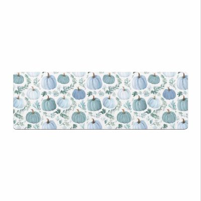 Blue Pumpkins Bath Mat for Tub,Non Slip Bathroom Floor Runner Rug Quick Dry & Absorbent Diatomaceous Earth Shower Sink Kitchen Washable Doormat,Fall Thanksgiving Harvest Farmhouse Watercolor 16"x47"