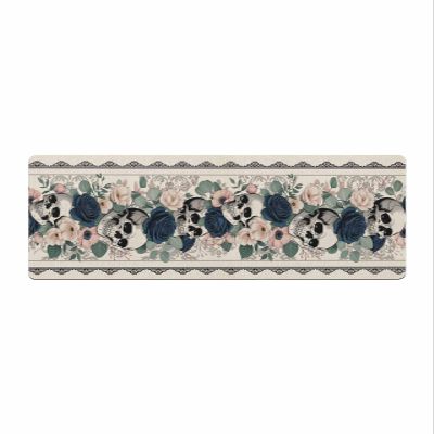 Go-thic Halloween Bath Mat for Tub,Non Slip Bathroom Floor Runner Rug Quick Dry & Absorbent Diatomaceous Earth Shower Sink Kitchen Washable Doormat,Horror Skull Romantic European Floral 20"x63"