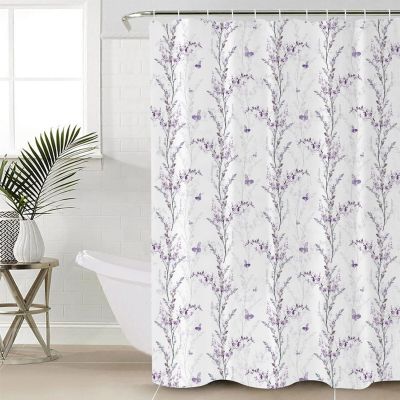 Double Love Butter-Fly Flower Bathroom Curtain 78 Inch Shower Curtain with Hooks, Waterproof Polyester Bath Curtain Washable Bathtub Curtain Country Purple Fall Leaves Florals 54''x 78''