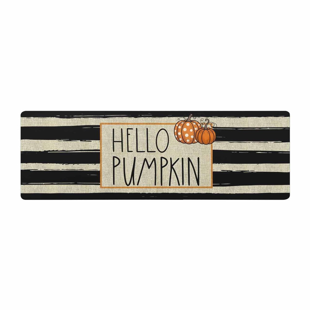 Thanksgiving Bath Mat for Tub,Non Slip Bathroom Floor Runner Rug Quick Dry & Absorbent Diatomaceous Earth Shower Sink Bedroom Kitchen Washable Doormat,Boho Polka Dot Pumpkin Black Stripes 20"x63"